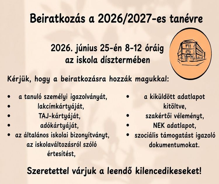 Beiratkozás a 2026/2027-es tanévre