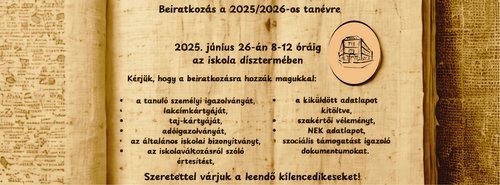 Beiratkozás a 2025/2026-os tanévre